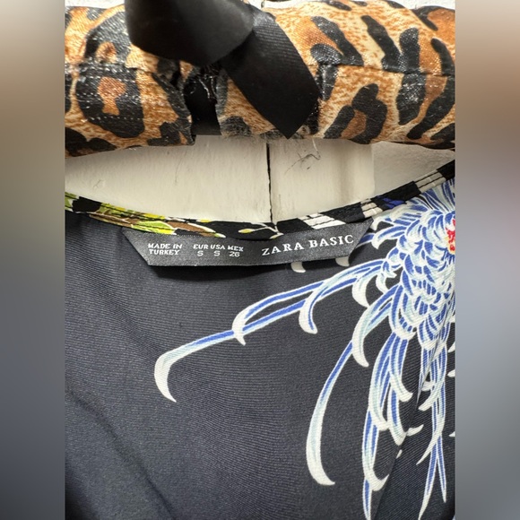 Zara Black Floral V-Neck Kaftan Maxi Dress Small - Picture 9 of 10